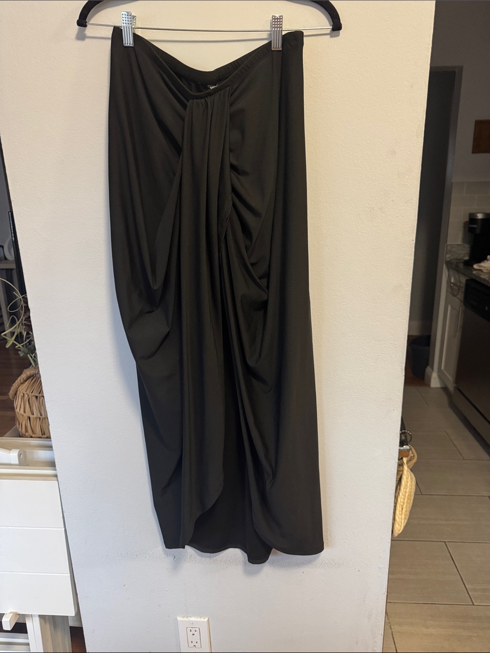 SHEIN Black Draped Maxi Skirt with Front Twist
